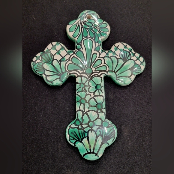Rustic Handmade Green Floral Cross – Southwestern & Spiritual Accent - Picture 1 of 4